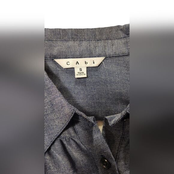 Cabi Top Tunic Blue Chambray Drape Open Back Hi Low Blouse Flowy Button‎ 387 S - Picture 11 of 13